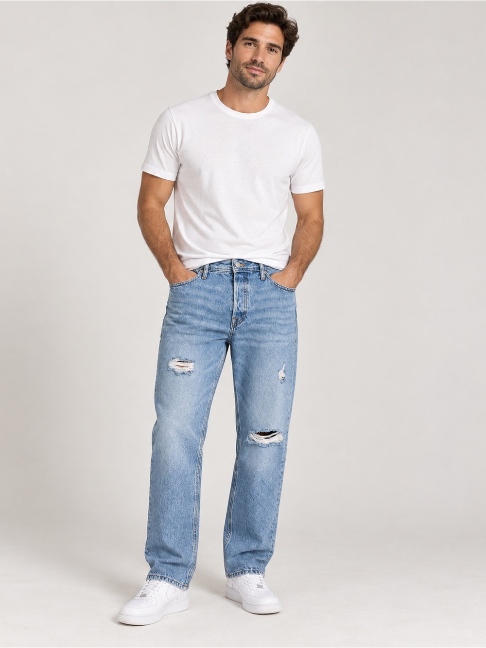 JACK & JONES Chris Relaxed Fit Distressed Light Wash Jeans Men’s 31x29